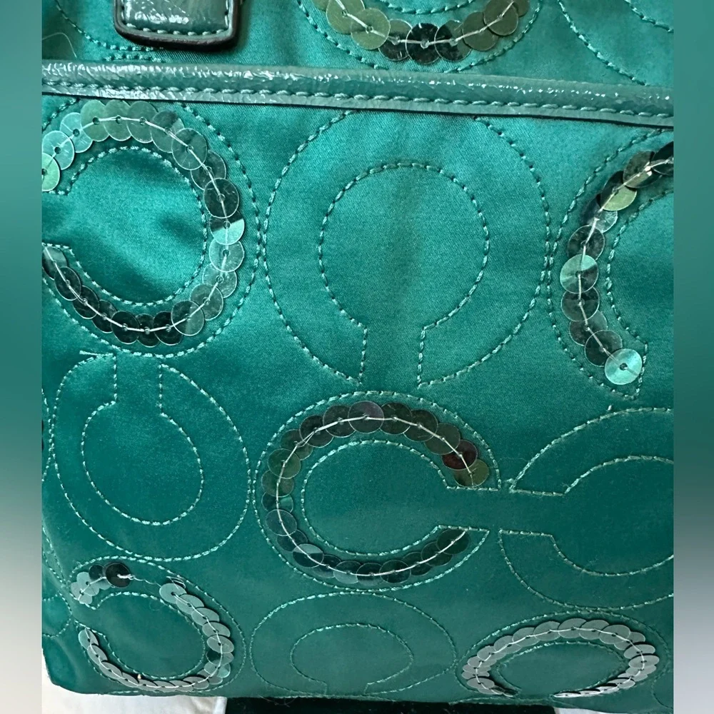 Coach Emerald Satin Tote with Circle Sequin Pattern - Picture 5 of 16